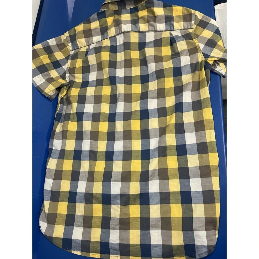 The North Face Plaid Button Front Shirt Mens Medium Yellow Blue Outdoor Hiking